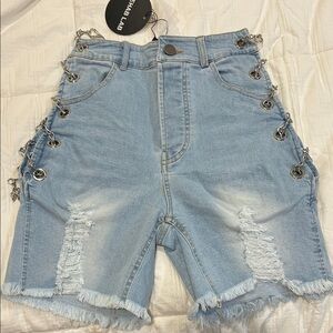 NWT Rehab Light Wash Denim Shorts with Chain Detail